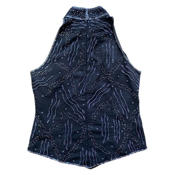 VINTAGE CHADWICKS Halter Womens Sz Large Black Beaded Cocktail Glam - Picture 5 of 6